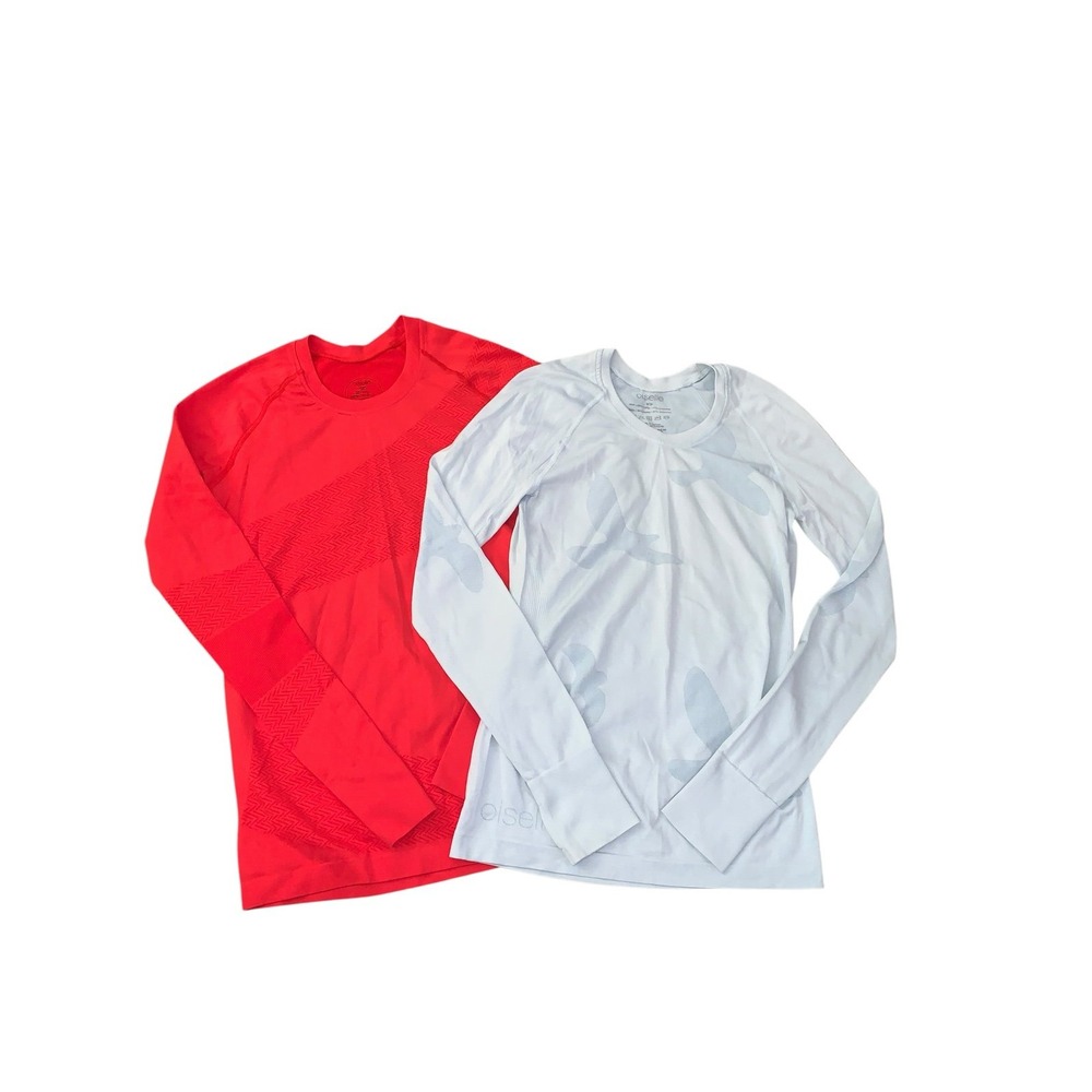 Oiselle Long Sleeve Running Top Set Small‎ Red Blue Seamless Athletic Gorpcore